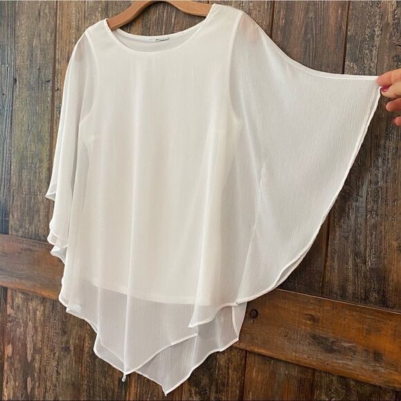 Milano Sz S White Sheer UnderTank Angel Sleeves Relaxed Fit Flowy Blouse - Picture 3 of 10